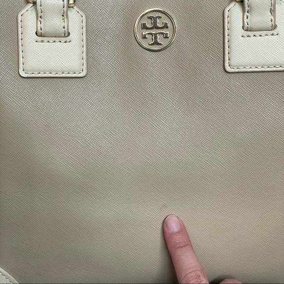 Tory Burch East West Robinson Satchel Tote Color Block Mid Camel Ivory - Picture 10 of 14